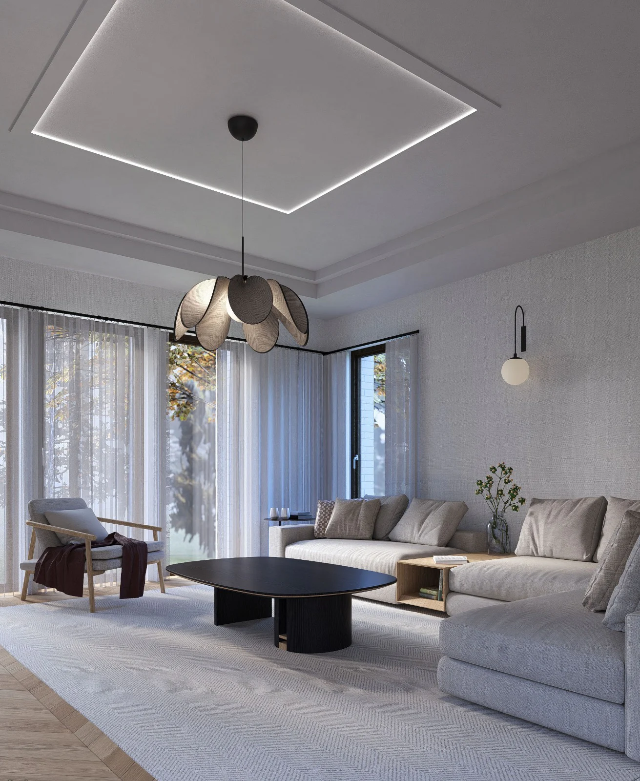 Elegancki salon z aneksem — widok wnętrza