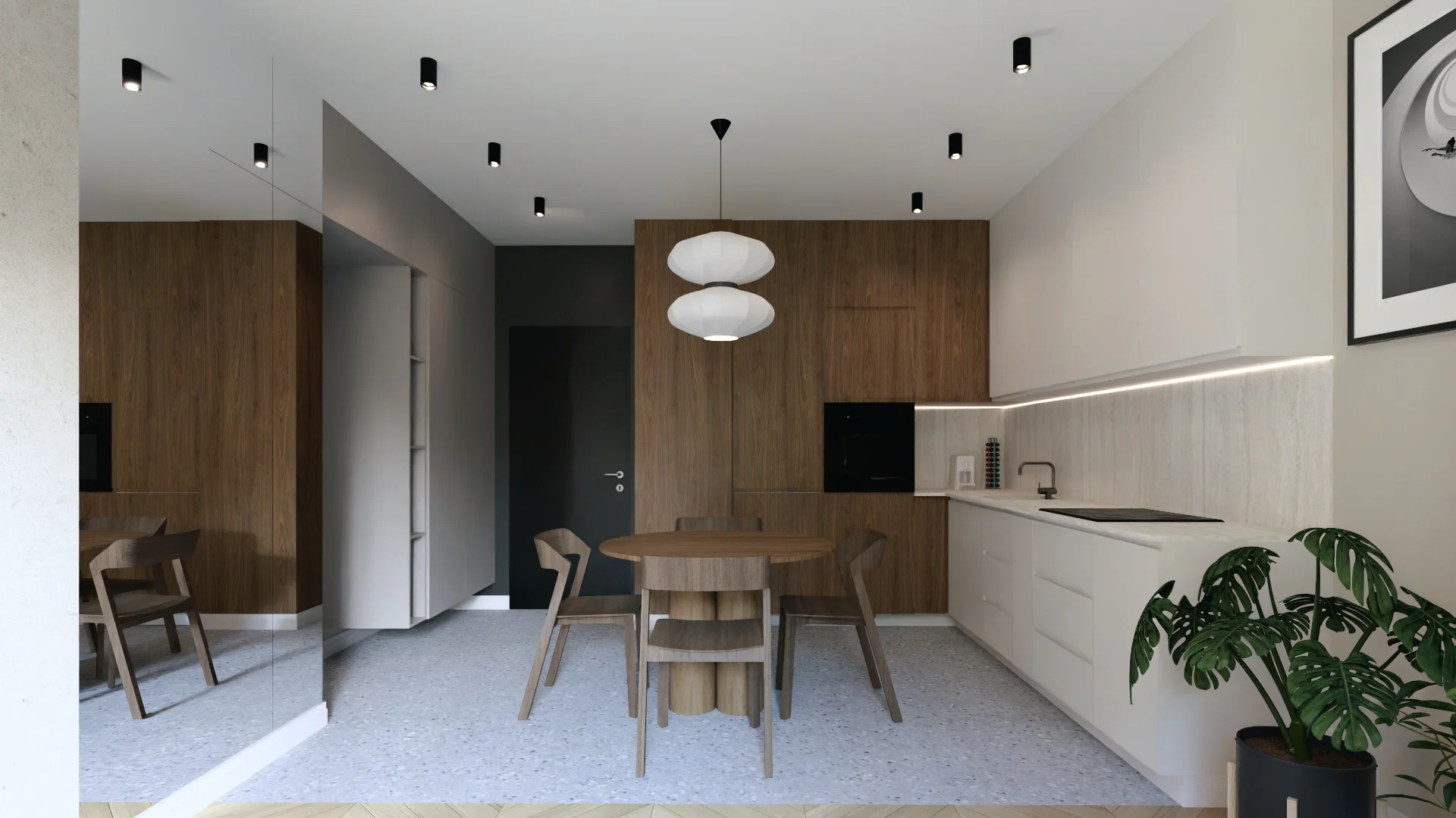 Salon z aneksem kuchennym — ujęcie projektu MK Studio