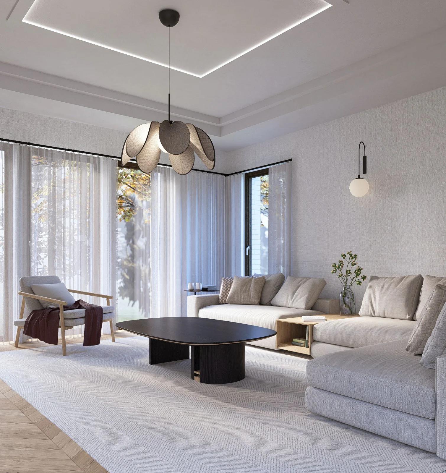 Elegancki salon z aneksem — detal projektu MK Studio