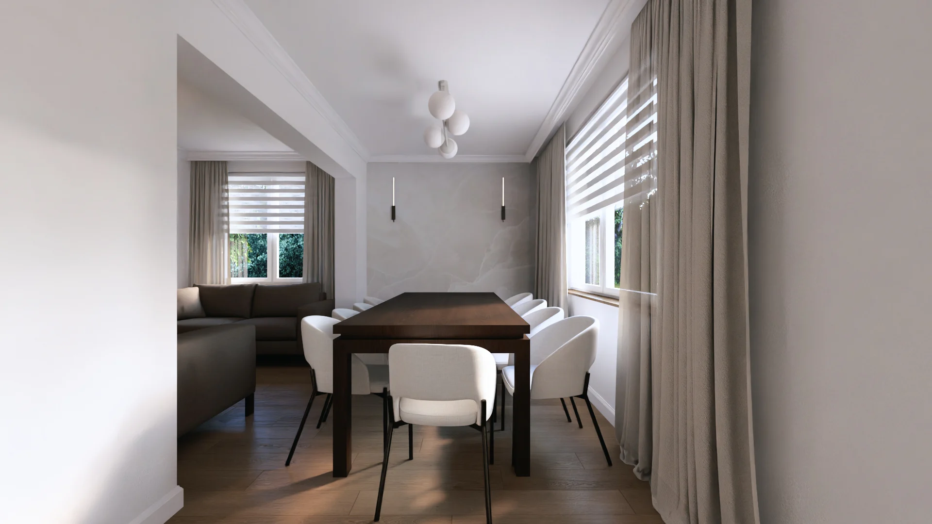 Salon, jadalnia i kuchnia — ujęcie projektu MK Studio