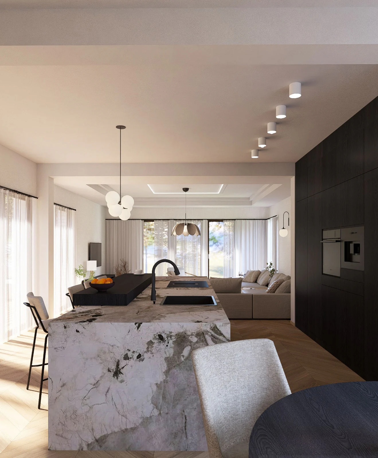 Elegancki salon z aneksem — ujęcie projektu MK Studio