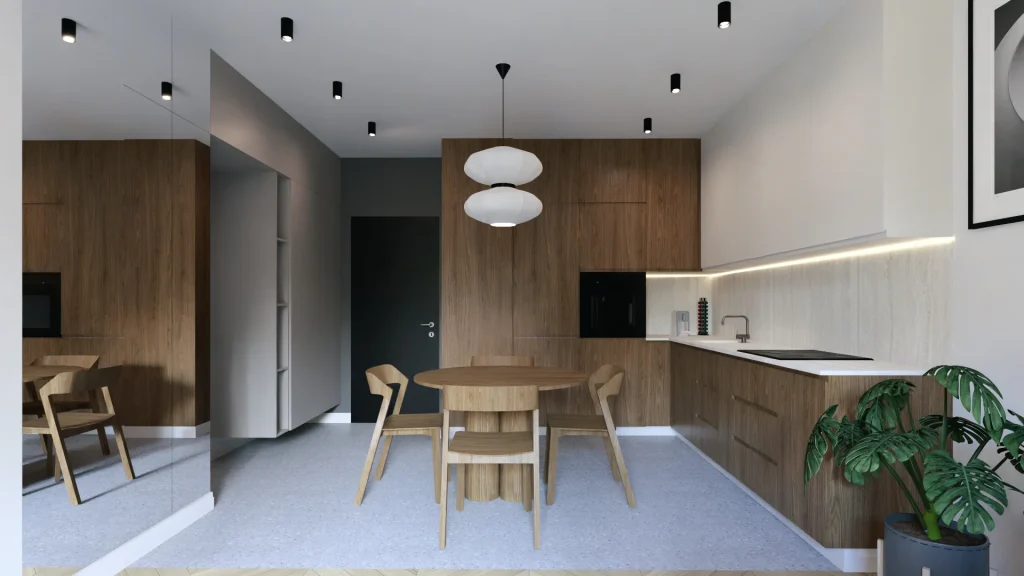 Salon z aneksem kuchennym — projekt wnętrza MK Studio