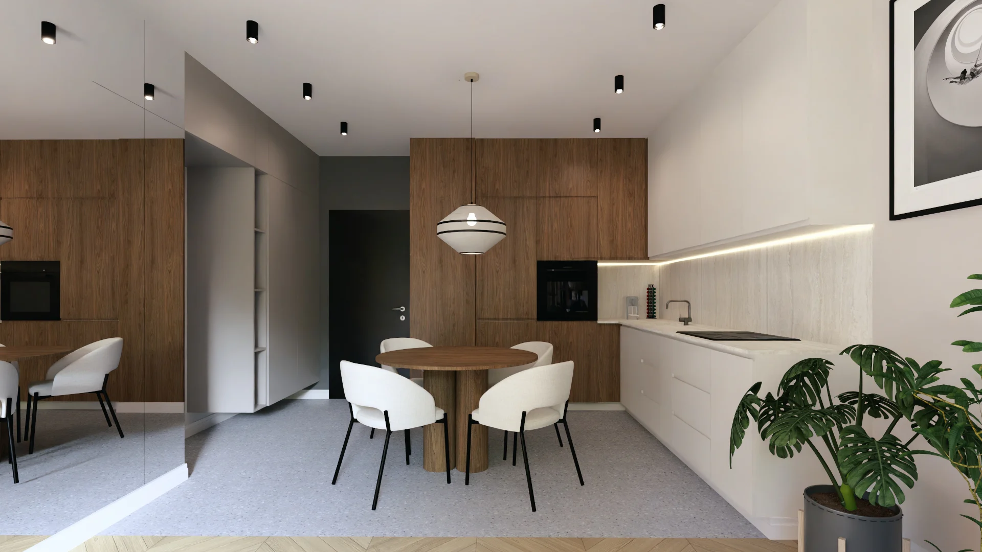 Salon z aneksem kuchennym — ujęcie projektu MK Studio