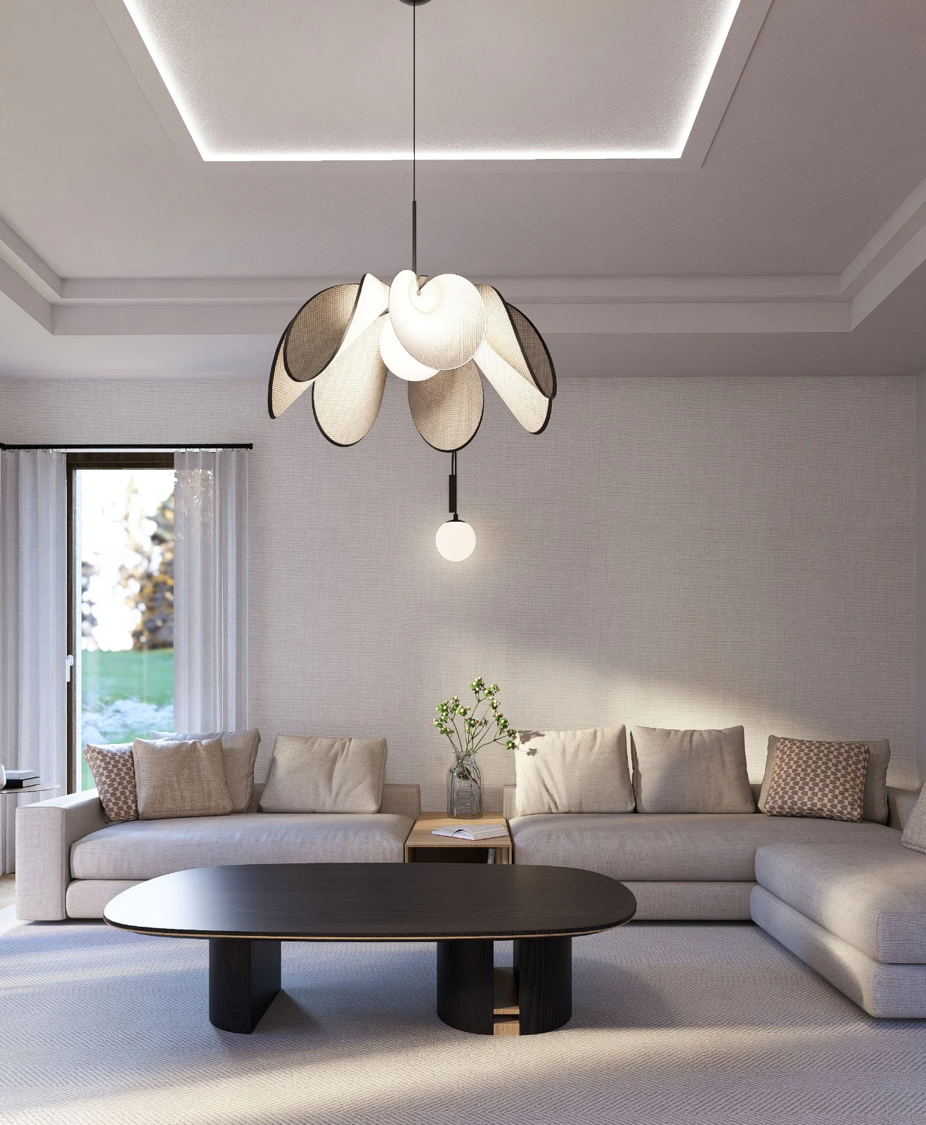 Elegancki salon z aneksem — szeroki kadr projektu MK Studio