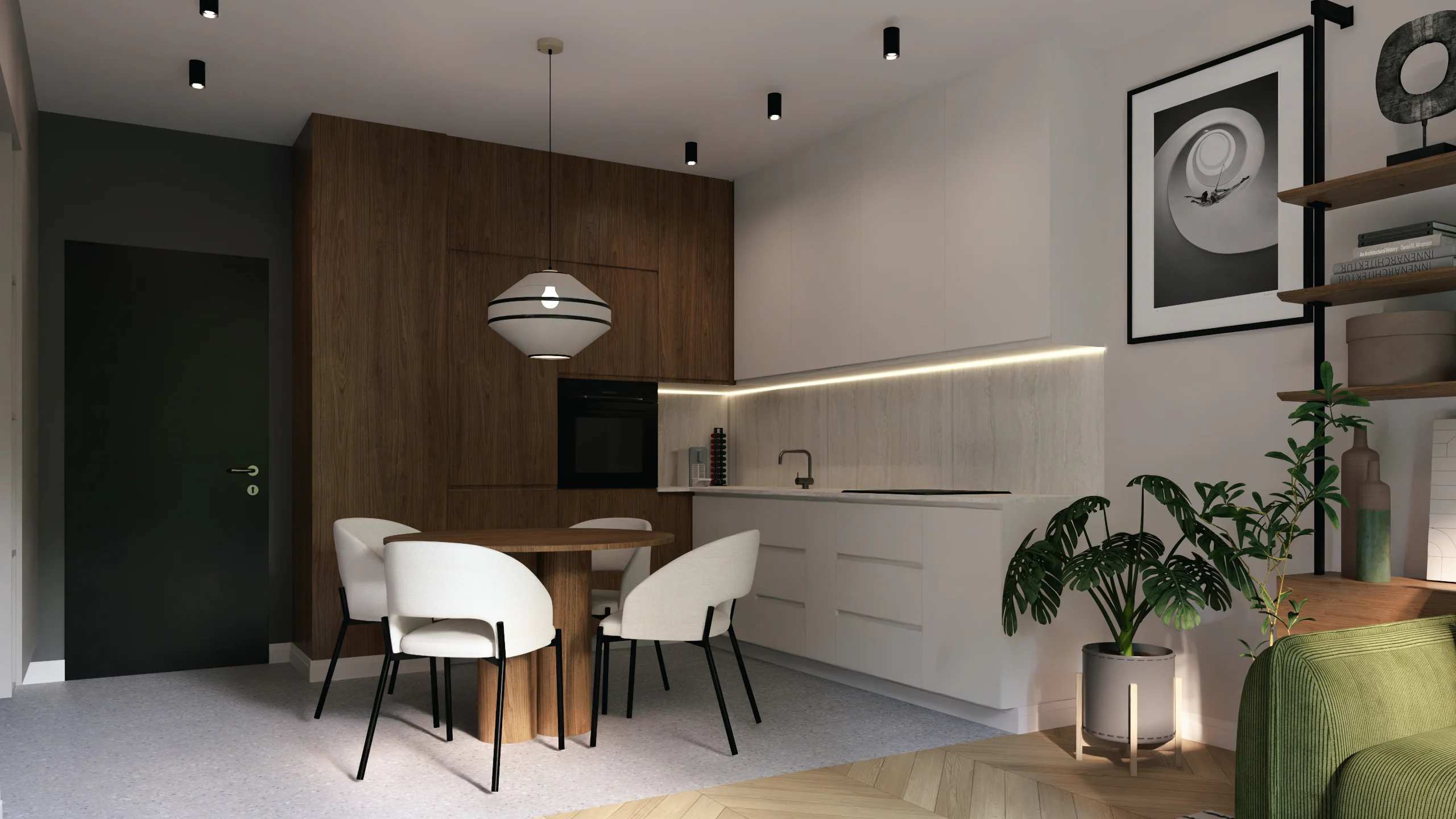 Salon z aneksem kuchennym — ujęcie projektu MK Studio