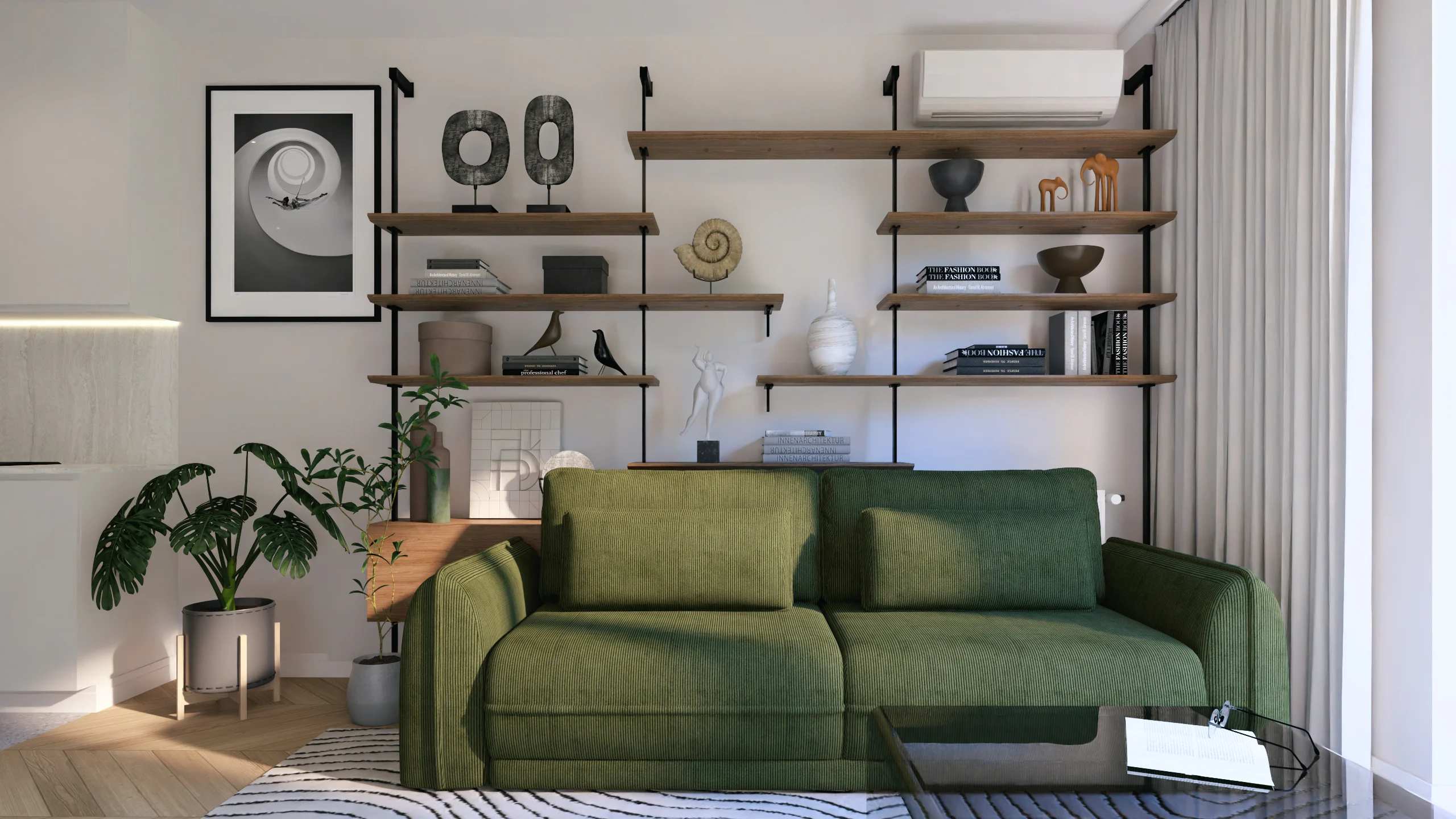 Salon z aneksem kuchennym — detal projektu MK Studio